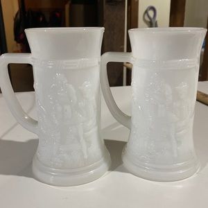 2 milk glass beer steins